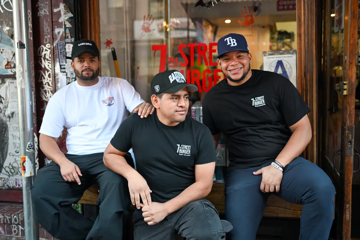 7th Street Burger team members outside the original East Village restaurant