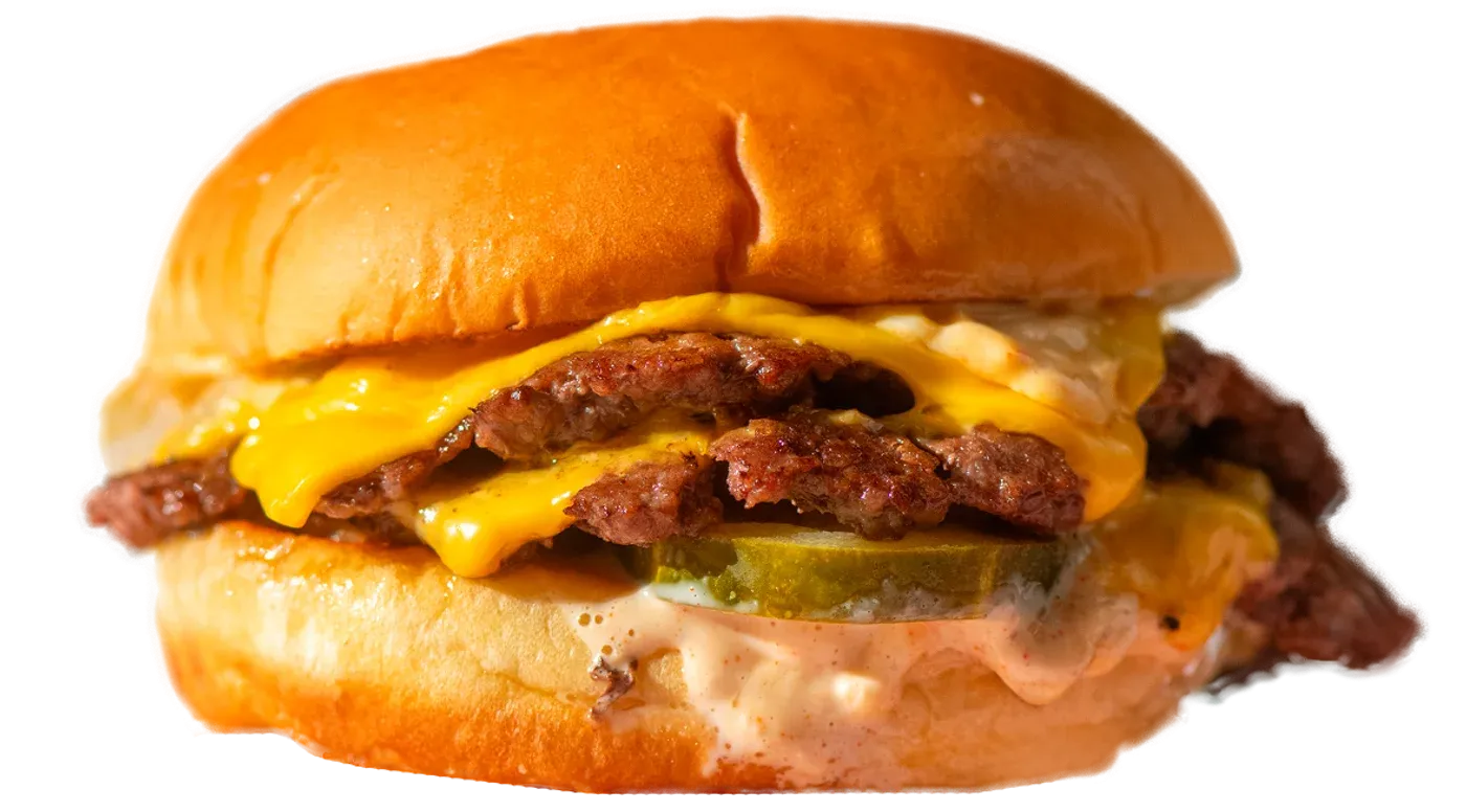 7th Street Burger double cheeseburger with American cheese, pickles, grilled onions, and house sauce